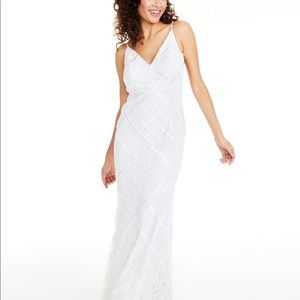 White sequined evening party dress. New